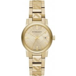 Burberry Ladies Gold The City Engraved Check Watch BU9145 
