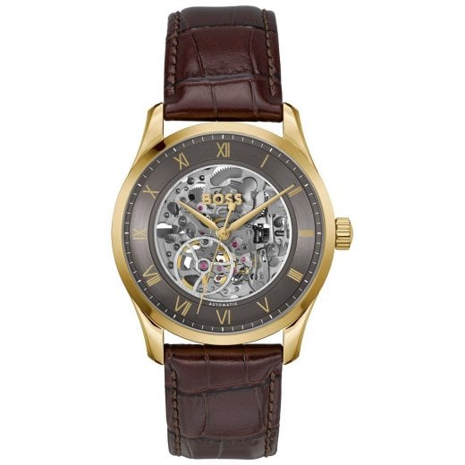 Hugo Boss Mens Gold Principle Skeleton Automatic Watch HB 1514235