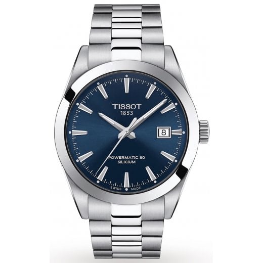 Tissot Mens 40mm Blue Dial Gentlemens Powermatic 80 Silicium Watch T127.407.11.041.00