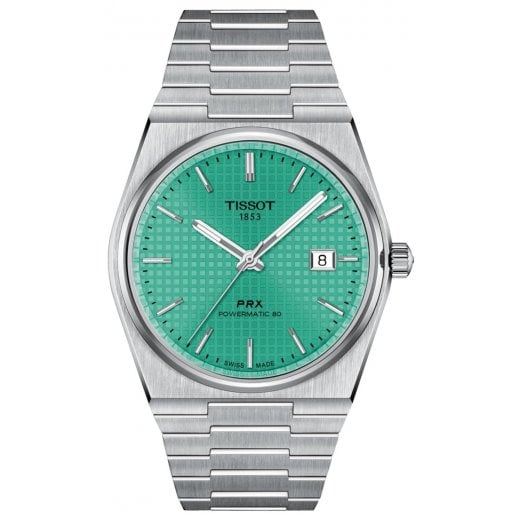 Tissot Mens 40mm Mint Green Dial PRX Powermatic 80 Watch T137.407.11.091.01