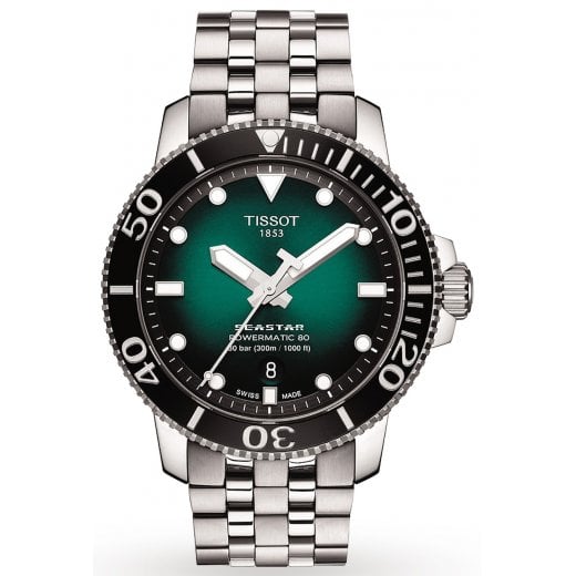 Tissot Mens 43mm Green Dial Seastar 1000 Powermatic 80 Watch T120.407.11.091.01