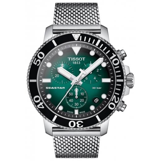 Tissot Mens 45.5mm Green Dial Seastar 1000 Chronograph Watch T120.417.11.091.00