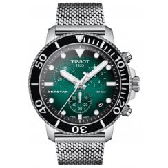 Tissot Mens 45.5mm Green Dial Seastar 1000 Chronograph Watch T120.417.11.091.00
